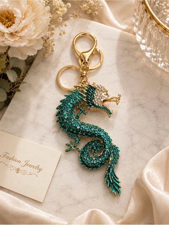 Accessories - Dragon Keychain Charm with Blue Rhinestones
